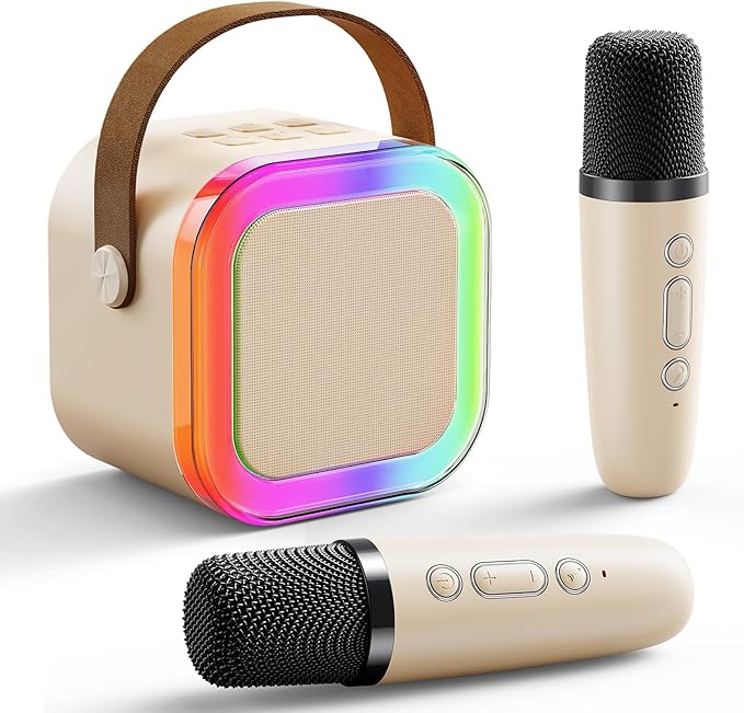 Mini Karaoke Machine with 2 Wireless Microphones: Christmas White Elephant Gifts for Kids Teens Adults