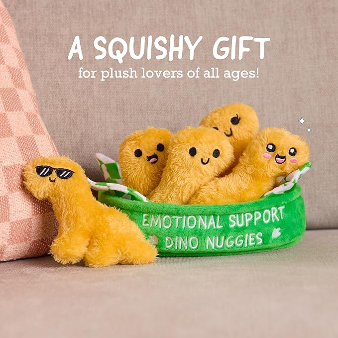 Emotional Support Dino Nuggies by Relatable, Easter Plush Stuffed Animals & Toy, Cute Easter Basket Stuffer, Non Candy Easter Gift for Kids, Includes 5 Dinosaur Plushies with Carrying Basket