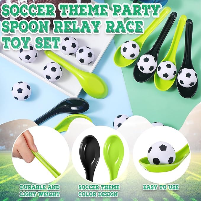 12 Pack Soccer Party Games Spoon Relay Race Toy Set for Teens Adults, Soccer Foam Ball and Spoon Race Game for Sports School Birthday Party Supplies Favors(Classic Colors)