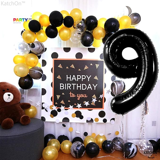 KatchOn, Giant Black Number 9 Balloon - 40 Inch | Foil 9 Birthday Balloon for 9th Birthday Decorations | 9th Anniversary Decoration | Black Party Decoration