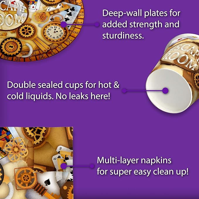Escape Room Party Supplies Set Plates Napkins Cups Tableware Kit for 16