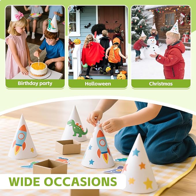 White Paper Party Hats for Kids Birthday,Decorative Bulk Cone Crafts for Adults Art DIY, Halloween Supplies（20/40/60）