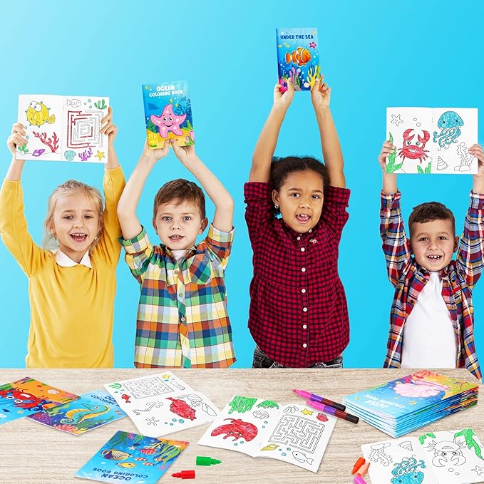 BenLouis 24 Pcs Under the Sea Mini Coloring Books Kids Ocean Animals Party Favors Small Activity Books Bulk for Kids Mermaid Fish Birthday Birthday Goodie Bags Stuffers Return Gifts Classroom Travel