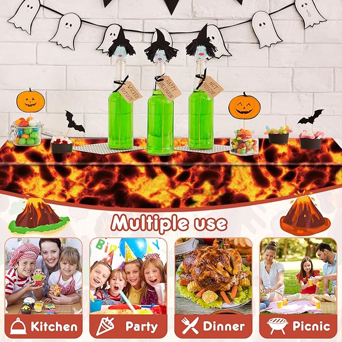 Irenare Lava Tablecloth Volcano Decorations Halloween Flame Tablecloth Fire Plastic Table Covers Lava Game Decor Volcano Waterproof Oil Resistant Party Supplies(1 Piece)