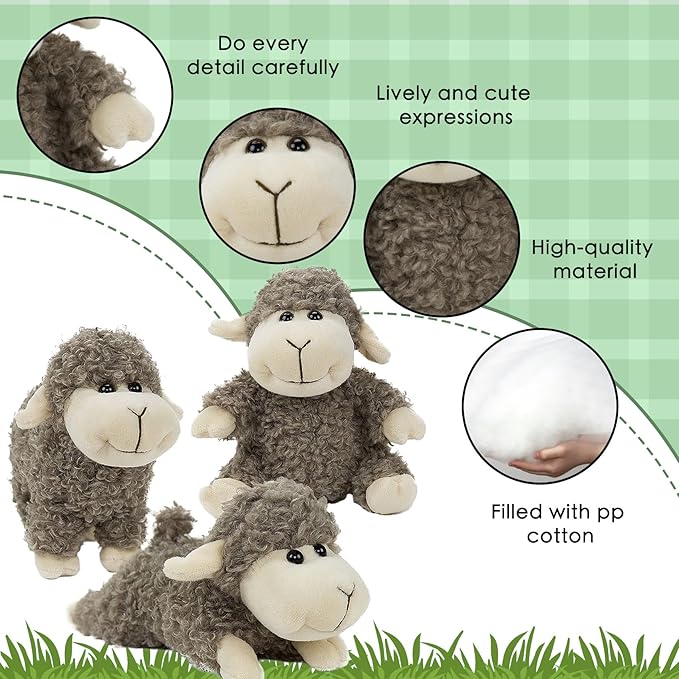 Tiny Heart Sheep Stuffed Animal, Sheep Plush Toy, Lamb Stuffed Animal Cute Soft Stuffed Lamb Kids Boys and Girls Birthday Home Decor Cuddly Grey Lamb Toys (Sitting Position)