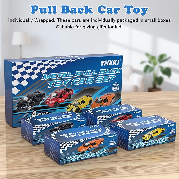 4 Pack Toy Cars,1/36 Metal Diecast Cars Toy with Opening Doors Kid Pull Back Cars Toys Set,Boy Toy Car for Age 3 4 5 6 7 8 9 10 11 12