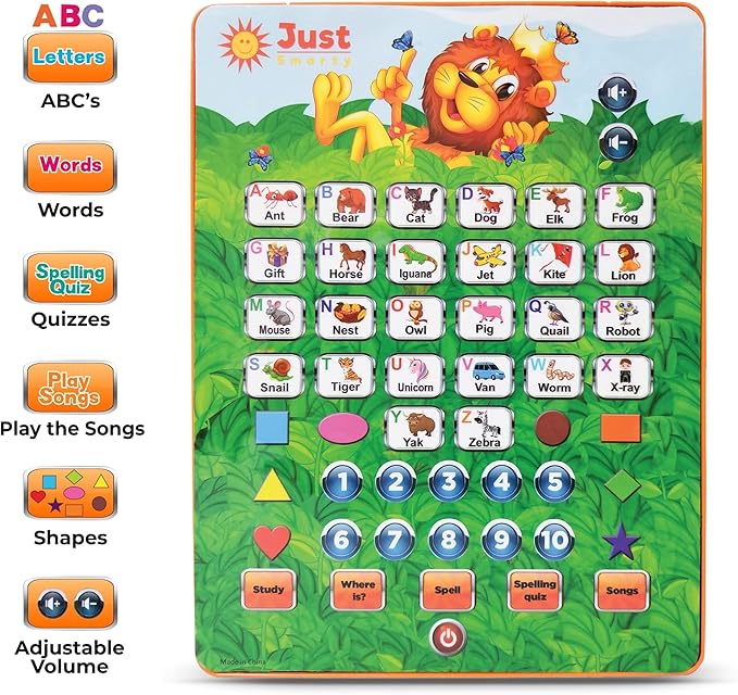 Just Smarty Alphabet Tablet to Learn Letters, ABC, Numbers, Shapes, Colors, Music & Words, Interactive Toddler Learning & Education Toys for Kids - Gifts for Age 3 4 5 Year Old Boys and Girls
