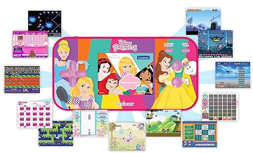 Lexibook Disney Princess Cinderella Ariel Rapunzel Compact Cyber Arcade® Portable Gaming Console, 150 Games, LCD Colour Screen, operates with Batteries, Pink, JL2367DP