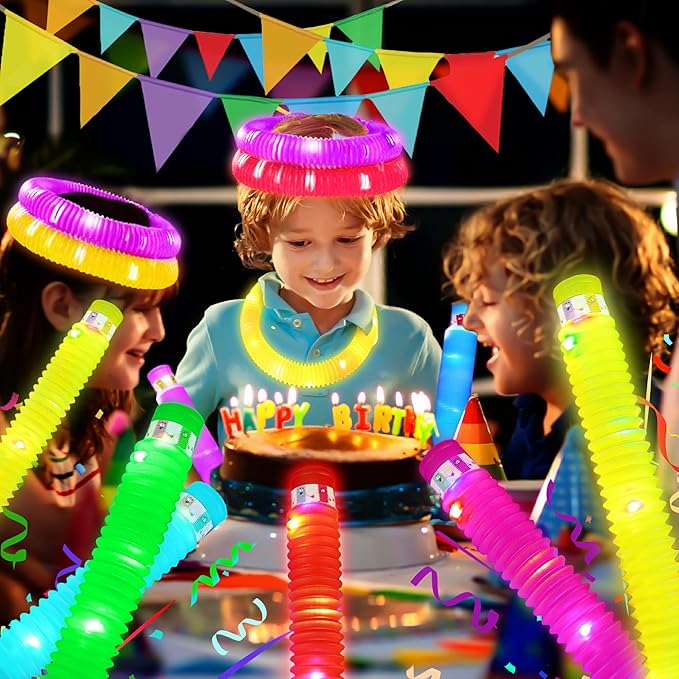 24 Pcs Large Glow Sticks for Kids,Christmas Light Up Pop Tubes Party Favors,Valentine Glow In The Dark Bulk Toys Classroom Supplies,Led Necklace Goodie Bag Stocking Stuffers Decor for Camping Dance