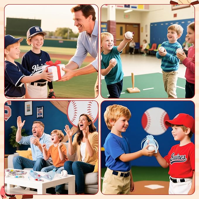 CY2SIDE 12 Pack Baseball Squeeze Toy Party Favor Gift Set with Ballpoint Pen Sticker and Organza Bag 2.5’’ Baseball Foam Stress Ball Classroom Prize for Kid Sport Lover Birthday Goodies Bag Stuffer