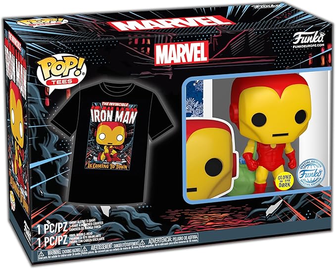 Funko &Tee: Marvel - Holiday Iron Man - Glow in The Dark - S - Marvel Comics - T-Shirt - Clothes with Collectable Vinyl Figure - Gift Idea - Toys and Short Sleeve Top for Adults Unisex Men and Women