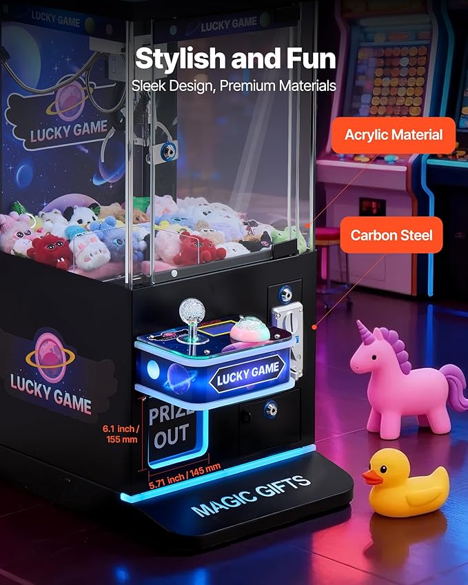 VEVOR Claw Crane Machine, Medium-Sized Arcade Game Machine with Claw + Grabber Double-Layer, Light & Sound, Toy Candy Grabber Prize Dispenser Vending Toy, for Commercial Home Cinema, Black Purple