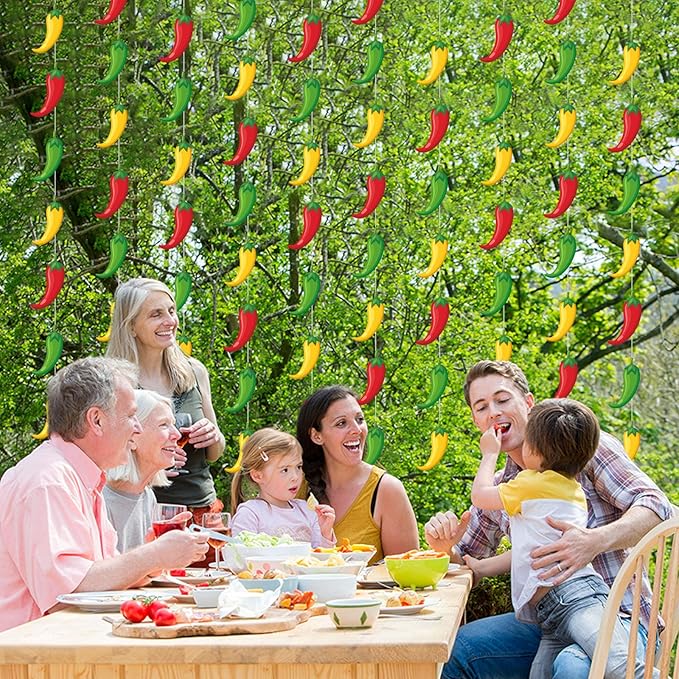 Frienda 8 Pcs Fiesta Cinco De Mayo Decorations Chili Pepper Garlands Fiesta Chili Cook Off Hanging Banners Contest Tasting Competition Decor Mexican Kitchen Cook Off Party Supplies(Colorful,Pepper)