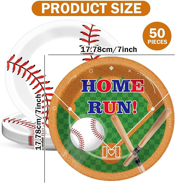 CHUNNIN 50 Pcs Baseball Party Paper Plates for Baseball Birthday Party Decoration 7 In Sport Themed Birthday Parties Plates Ball Themed Disposable Dessert Plate for Sport Theme Parties Supplies