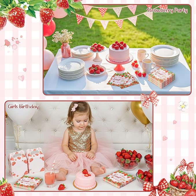 100 Pcs Strawberry Napkins, Strawberry Baby Shower Decorations Napkin Fruit Theme Disposable Cocktail Napkins for Baby Shower Birthday Party