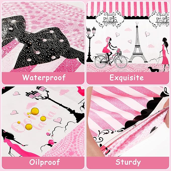 Paris Birthday Decorations Eiffel Tower Tablecloths Pink Paris Theme Eiffel Tower Plastic Disposable Rectangle Table Covers for Baby Shower Wedding Girl Birthday Party Favors Decorations Supplies