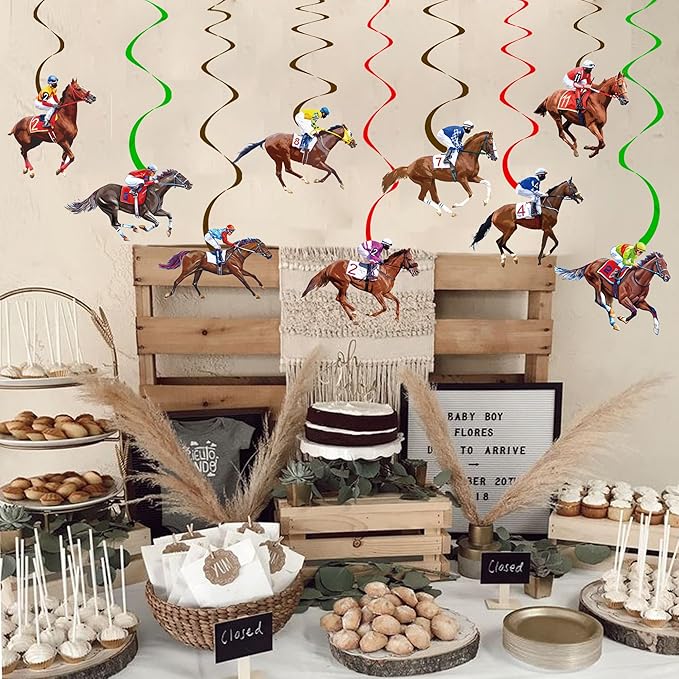 Horse Racing Hanging Swirls 20PCS Derby Day Hanging Decorations Horserace Party Decorations Jockey Horse Race Cutout Streamers for Race Horse Equestrian Birthday Party Supplies