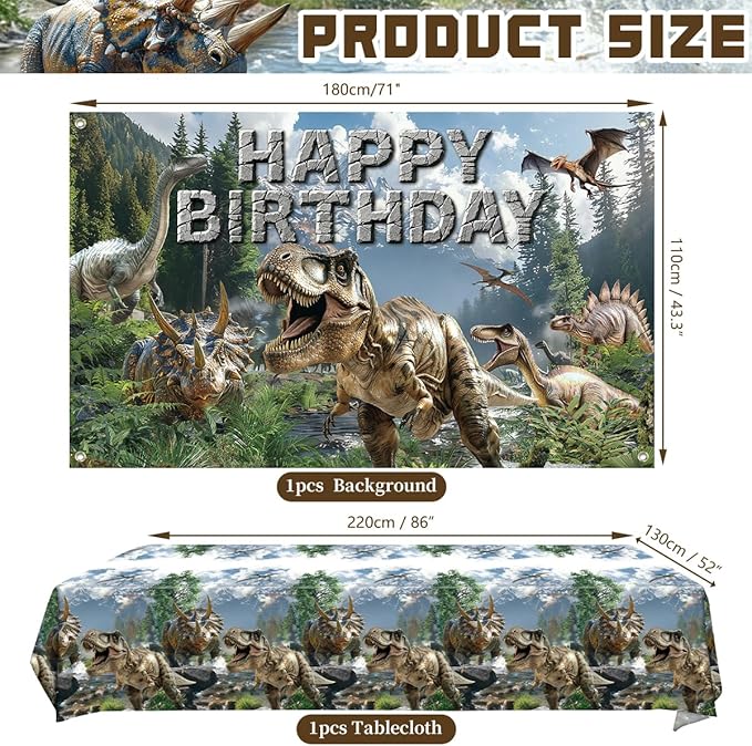 Dinosaur Birthday Party Supplies Kit for Boys, Dino Birthday Decorations-20 Guest-Include Plates, Napkins, Cups, Tablecloth, Backdrop, Balloons, Cake Topper, Tableware