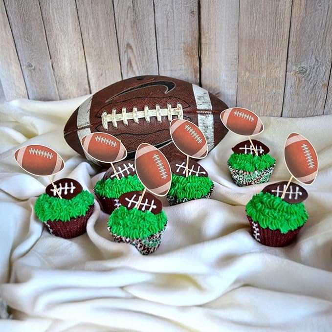Gyufise 36Pcs American Football Cupcake Rugby Cake Topper Decorations for Football Themed Baby Shower Happy Birthday Party Decoration