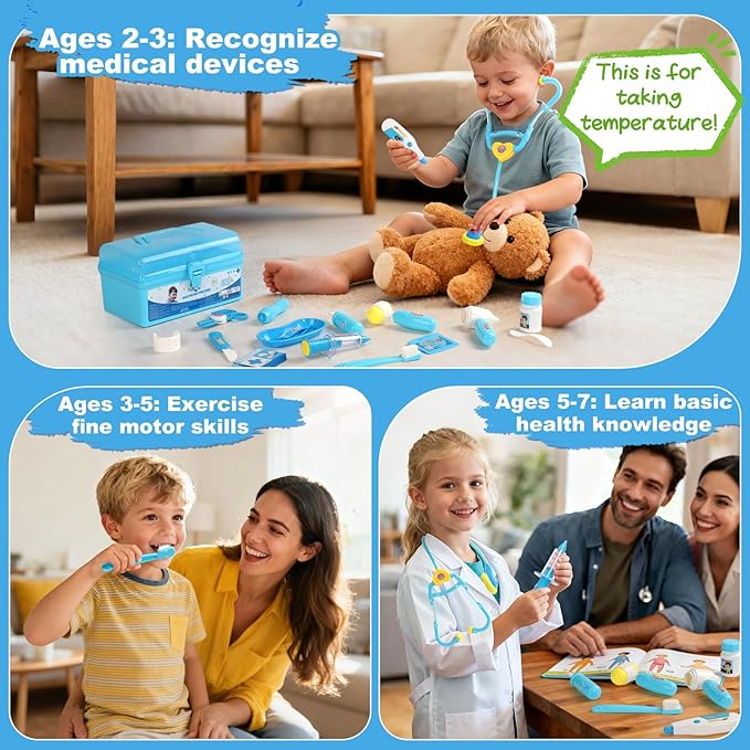 Fajiabao Doctor Kit for Toddlers 3-5 Dress Up Toys for 2 3 4 5 Year Old Girls Pretend Play Kids Doctor Set with Doctor Costume Toy Stethoscope for 2 3 4 5 6 Year Old Girls Boys Birthday Gifts