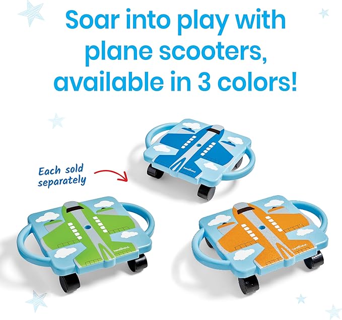 hand2mind Green Plane Glider Scooter Board, Floor Scooter Board, Gross Motor Toys, Kids Exercise & Physical Education Equipment, Playground Toys, Indoor Active Play, Toddler Outdoor Activities