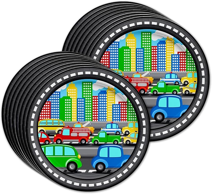 Cars and Trucks Birthday Party Supplies - Car Birthday Supplies for Boys - Little Cars Birthday Supplies for Toddlers | Tableware Set Includes Plates, Napkins and Cups | Kit for 16