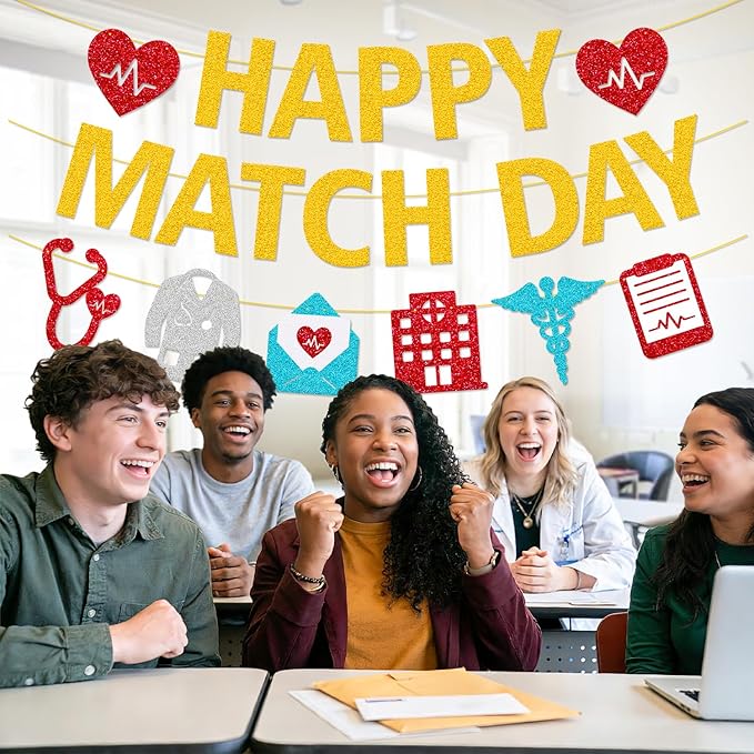 Happy Match Day Banner Medical Residency Match Day Party Decorations for Future Doctor Medical School Graduation Party Supplies (Gold)