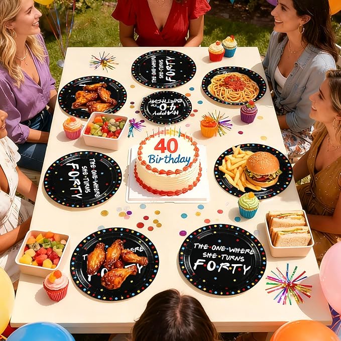 Grencian 72Pcs iFriends Themed Birthday Party Decorations 40th Birthday Plates The One Where She Turns 40 Tableware Set for Women 40 Year Old iFriends TV Show Fans Party Decorations