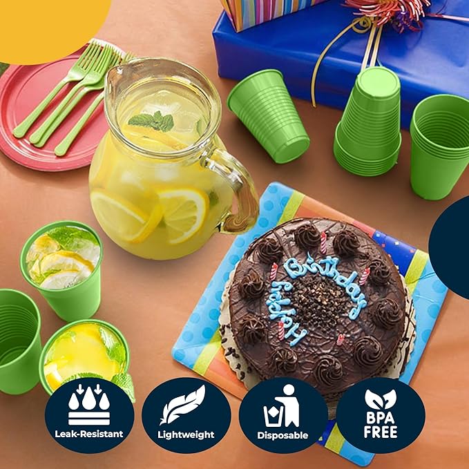 Exquisite Party Solids 12 Oz Lime Green Plastic Cups For Party Supplies 50 Pack | Lime Green Disposable Cups Plastic | Disposable Drinkware For Parties, Events & Everyday
