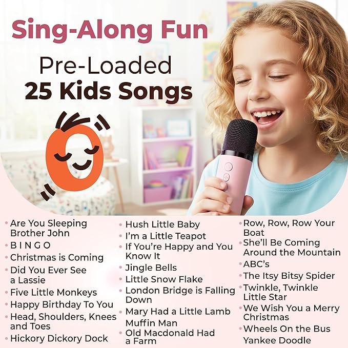 Mini Karaoke Machine for Kids | Pre-Loaded 25 Kids Songs | Bluetooth Speaker, 2 Wireless Microphones | Ages 3, 4, 5, 6, 7+ Year Old Birthday Gift | Toy for Girls, Boys, Toddler