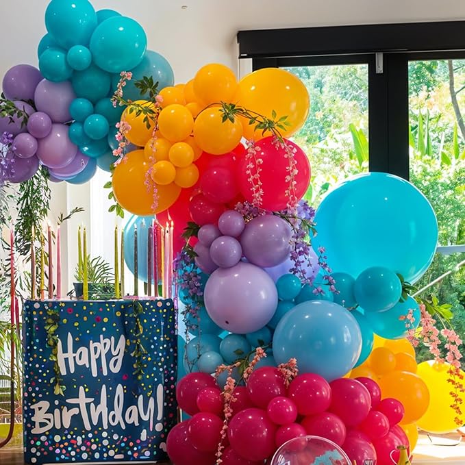 Balloon Arch Kit, Hot Pink Purple Teal Blue Metallic Gold Balloons for Girl Birthday Party Decorations Baby Shower Bridal Wedding Graduation Party Supplies