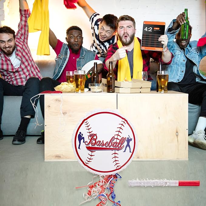 Baseball Piñata for Birthday Party Softball Piñata with Stick, Blindfold, Confetti for Adults Birthday Baby Shower Sports Party Supplies