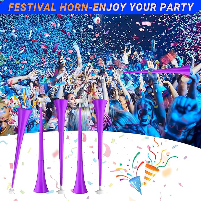 Collapsible Stadium Horn 24 Inch Vuvuzela Plastic Trumpet Blow Horns Noisemakers Loud Sound Soccer Cheer Horn for Sporting Events Graduation Games School Party Supplies Favors Accessories