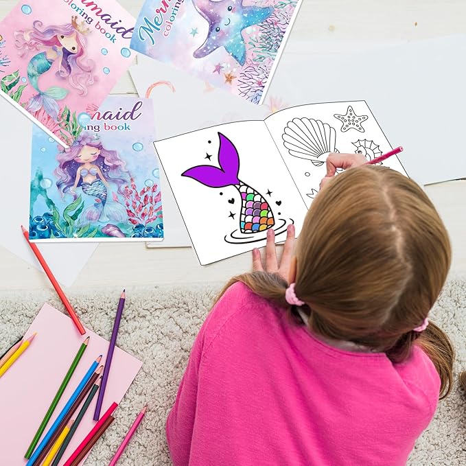 Lyosehy 24PCS Mermaid Mini Coloring Books Purple Mermaid Theme Party Favors Ocean Mermaid Coloring Books Bulk for Kids Mermaid Theme Birthday Party Drawing Book Craft Supplies