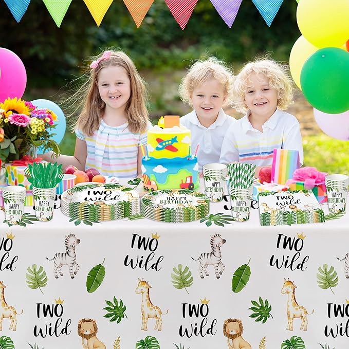 Jungle Animal Theme Two Wild Birthday Plates And Napkins Party Supplies - Safari Party Decorations For 2-Year-Old Birthday, Plate, Cup, Napkin | Serve 24