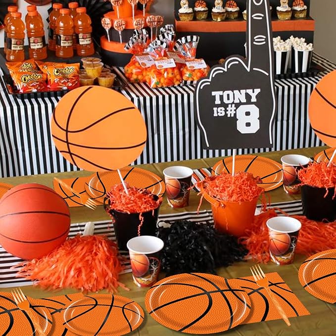 96 Pcs Basketball Plates & Napkins - Party Supplies, Birthday Decorations, Party Favors for Kids