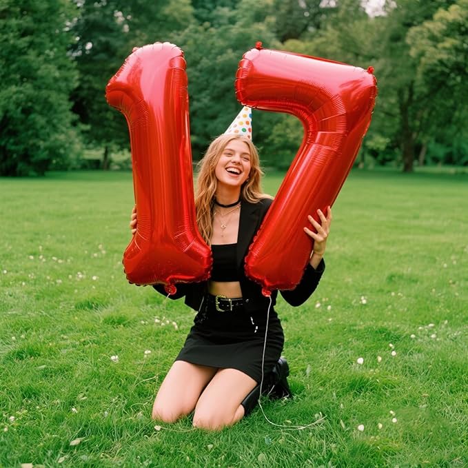 Red Number 7 Balloons, Balloon 40 Inch, Big Large Foil Helium Number Balloons, Jumbo Giant Mylar Number 7 Balloons for 7 17 27 37 Year Old Birthday Red Party Decorations Supplies Anniversary