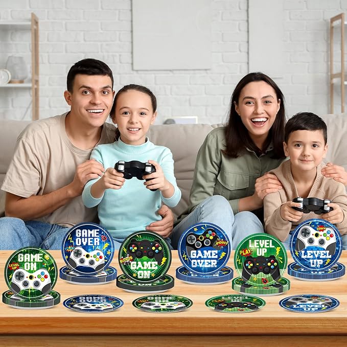 60PCS Video Game Birthday Party Plates Blue Green Gamer Disposable Paper Dessert Plates for Video Gaming Birthday Decorations Gaming Party Tableware Set for Boys Kids Game on Theme Parties Supplies