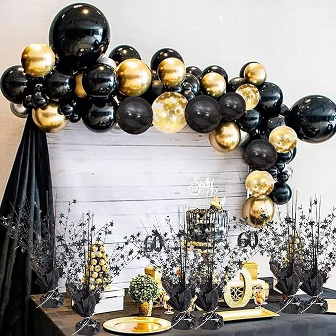 6 Pack Metallic Foil Spray Centerpiece Star Table Decoration Burst Table Centerpieces for Birthday Wedding Anniversary Graduation Holiday Party Supplies Decor (Black)