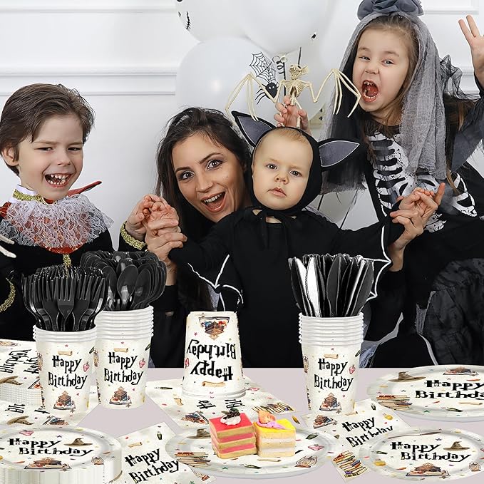 168pcs Magical Wizard Plates Napkins Birthday Party Decorations Disposable Paper Cups Tableware Set Magical Party Supplies for Kids Boys Birthday Decor 24 Guests