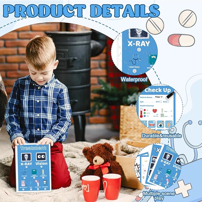 8 PCS Kids Pretend Play Doctor Set Hospital Playset for Kids Pretend Play Doctor Accessories Educational Doctor Kit Doctor Role Play Kit Double-Sided 30 Pages Pads with Pen for Toddlers