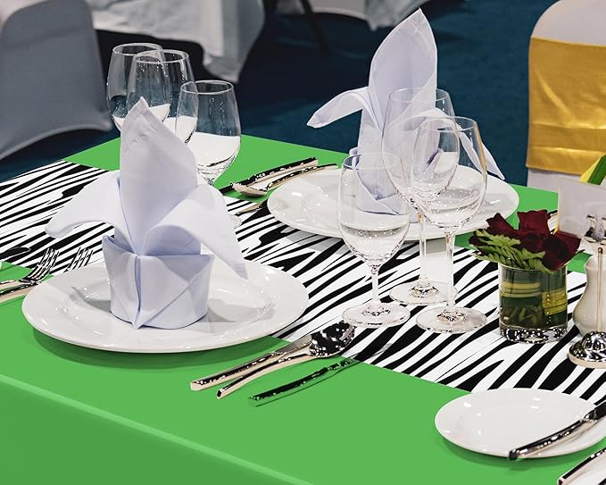 Buryeah 3 Pcs Zebra Tablecloth Zebra Print Plastic Table Cloth Disposable Tablecloth Animal Safari Table Cover 54 x 108'' for Baby Shower Wedding Birthday Party Decorations Supplies (Green)