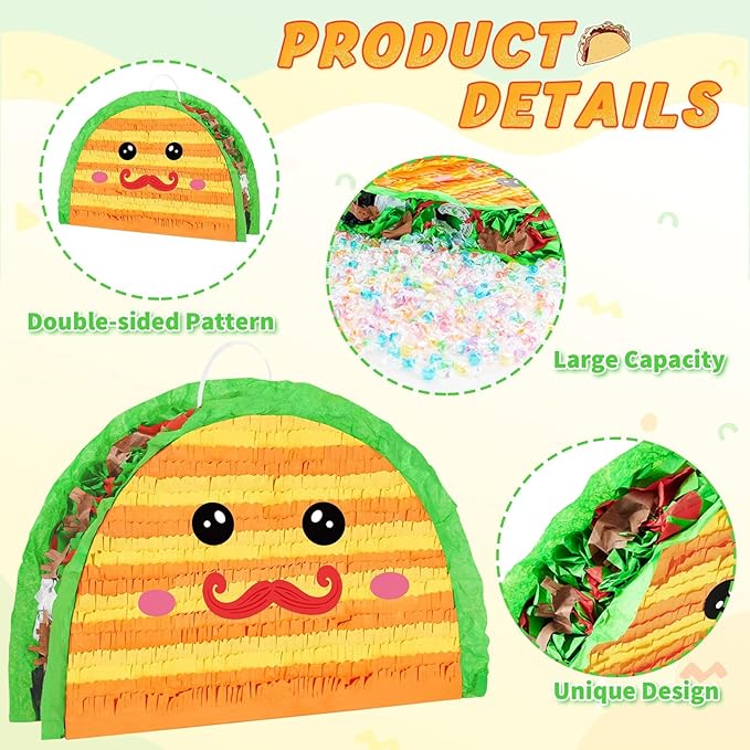 WERNNSAI Cinco De Mayo Taco Piñata - Taco Tuesday Piñata with Blindfold Bat for Kids Mexican Piñata for Fiesta Party Decorations Luau Event Birthday Party Supplies Mexican Theme Carnivals