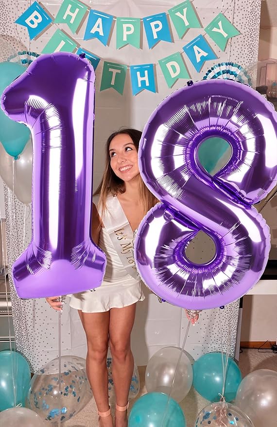 Numbers Balloons 10th Birthday Decorations, 40 Inch Big Foil Balloon for Men & Women, Purple Number Balloons for Wedding Memorial Day Birthday Aniversarry Supplies
