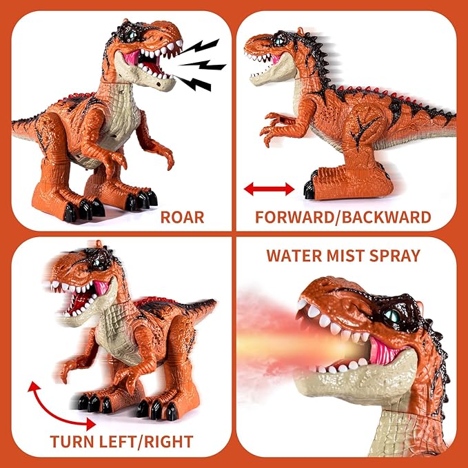 Remote Control Dinosaur Toys for Kids 3-5 5-7 8-12, RC Walking T-Rex Dinosaur Robot Toy with Water Mist Spray, Lights and Sounds, Rechargeable Battery, 3 4 5 6 7 8 Years Old Boy Girl Birthday Gift