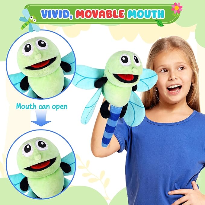 Animal Hand Puppets 11 Inch Insect Plush Ladybug Ant Dragonfly Caterpillar Puppet Toys Role-Play Puppets for Kids Storytelling Imaginative Pretend Play Teaching Preschool(Dragonfly)