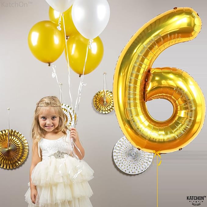 KatchOn, Giant Gold Number 6 Balloon - 40 Inch | 6th Birthday Balloon for 6th Birthday Decorations | 6 Balloons for Birthday | 6 Year Old balloon for 6 Year Decorations