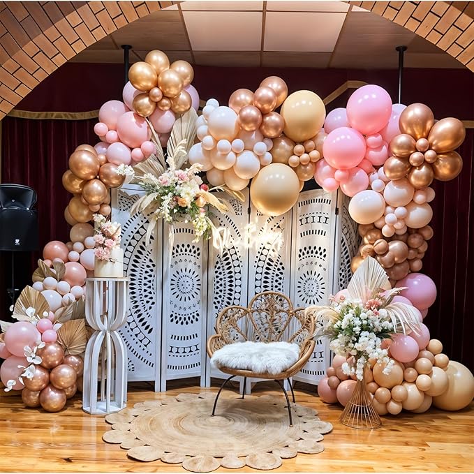 Boho Balloon Arch Kit,Retro Dusty Pink Apricot Brown Rose Gold Pastel Balloons for Girl Baby Shower Decorations Bridal Boho Wedding Engagement Anniversary Pink Birthday Party Decorations