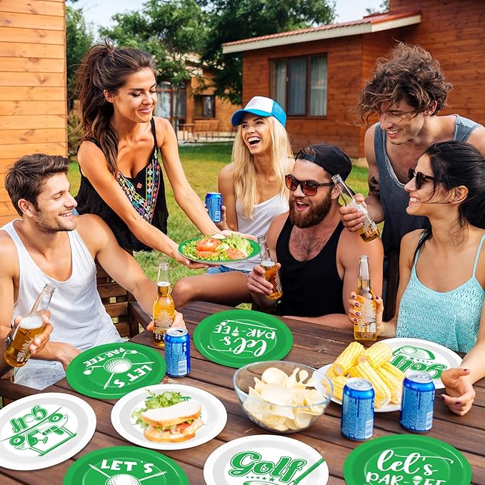 CHUNNIN 48Pcs Golf Party Paper Plates for Birthday Table Supplies 7" Golf Themed Sports Ball Disposable Dessert Plates for Par-Tee Kids Birthday Party Favors Decorations