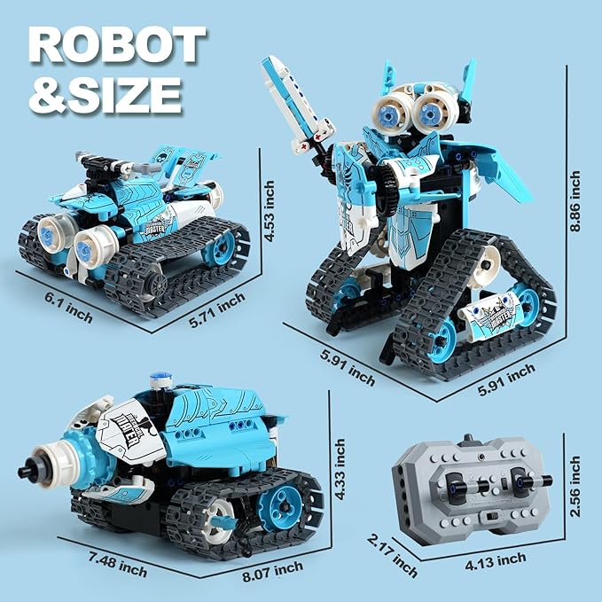 Robot Building Kit, Educational STEM Toys & Birthday Gifts for 6 7 8 9 10 11 12+ Year Old Boys Kids, 3 in 1 DIY Science RC Robotics Sets with APP and Remote Control Projects